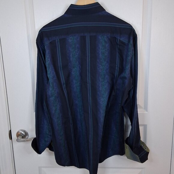 Robert Graham Paisley Printed Button Down Shirt Men Size Large Blue Flip Cuffs - Picture 3 of 6